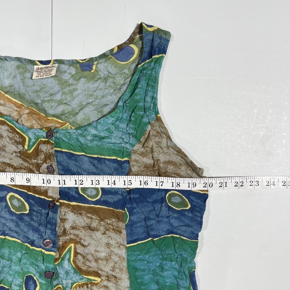 Magic 90s Vintage Resort Boho Abstract Batik Button Front Maxi Dress Women Large - Picture 7 of 8